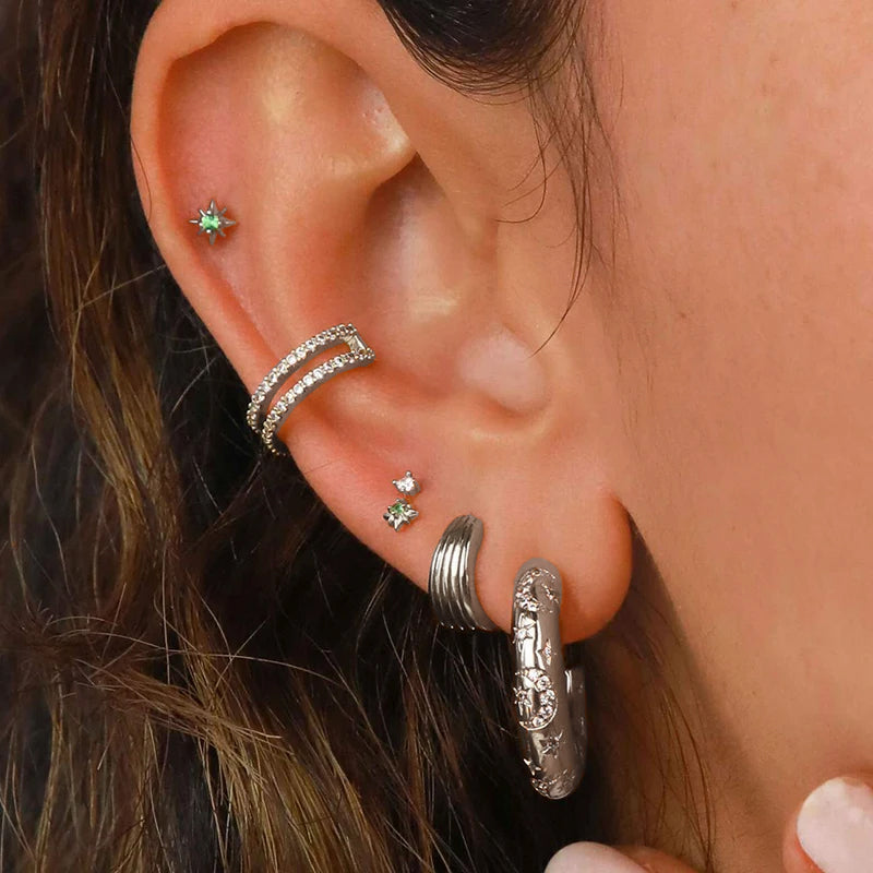 Moon and Stars Dome Hoops - Silver