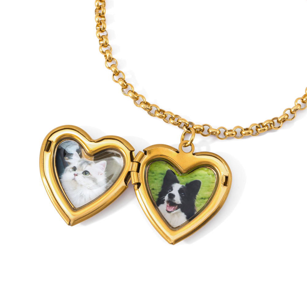 Heart Photo Locket Bracelet with Engraving - 18k Gold Plated / 7" + 2"