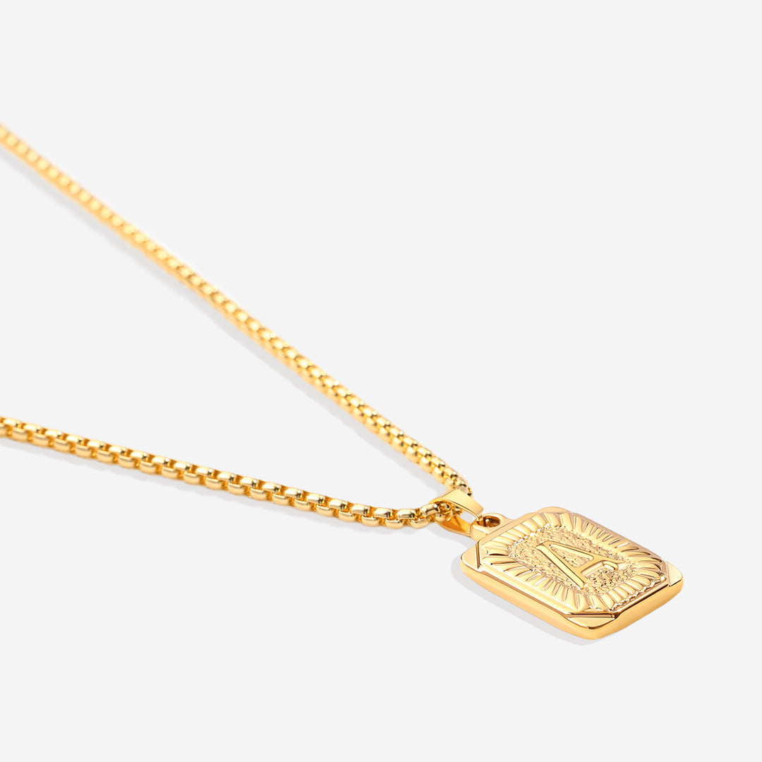 Initial Card Pendant Necklace Rolo Chain
