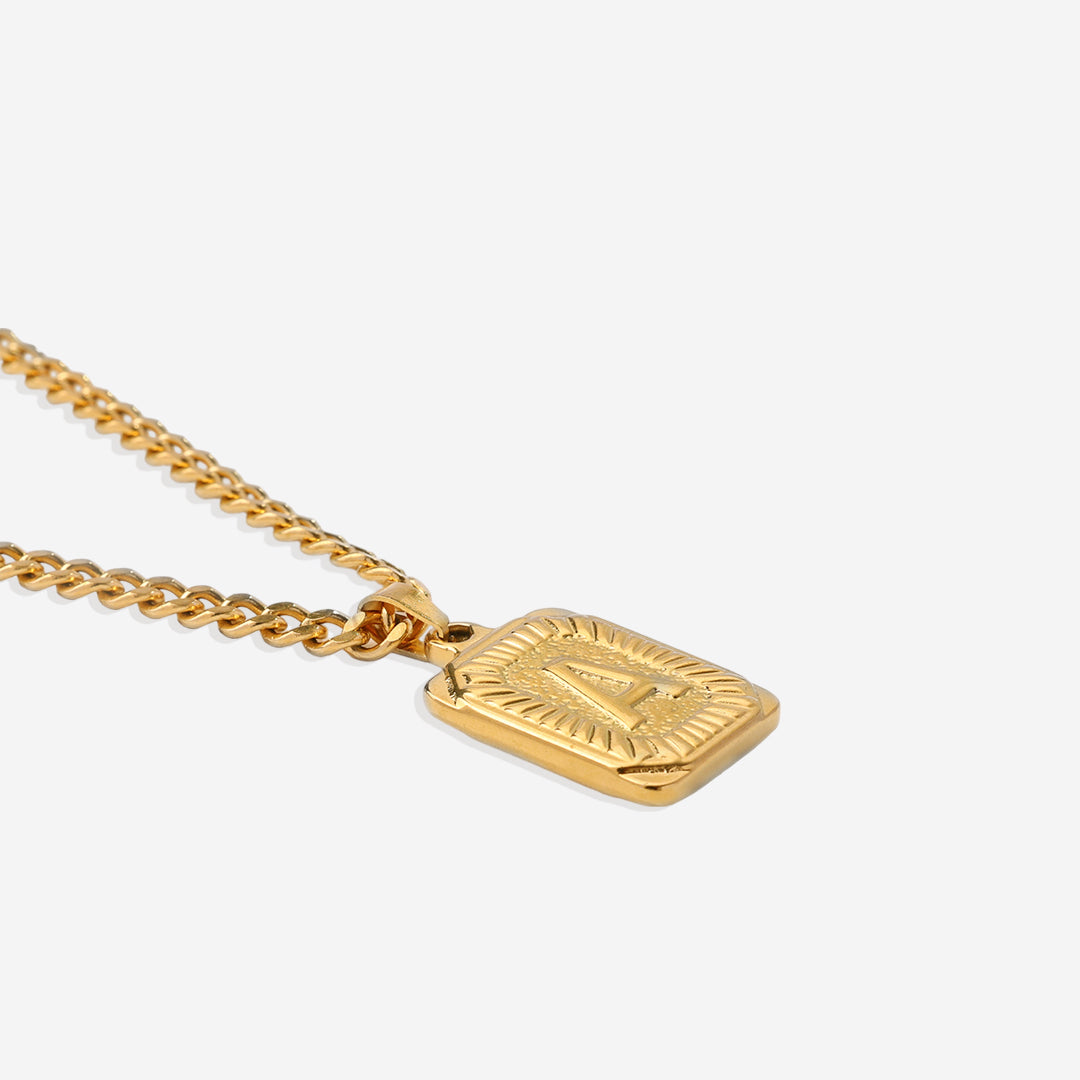 Initial Card Pendant Necklace Curb Chain