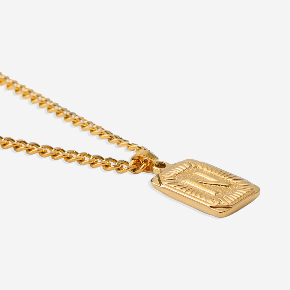 Initial Card Pendant Necklace with Curb Chain - Gold / Curb Chain / N