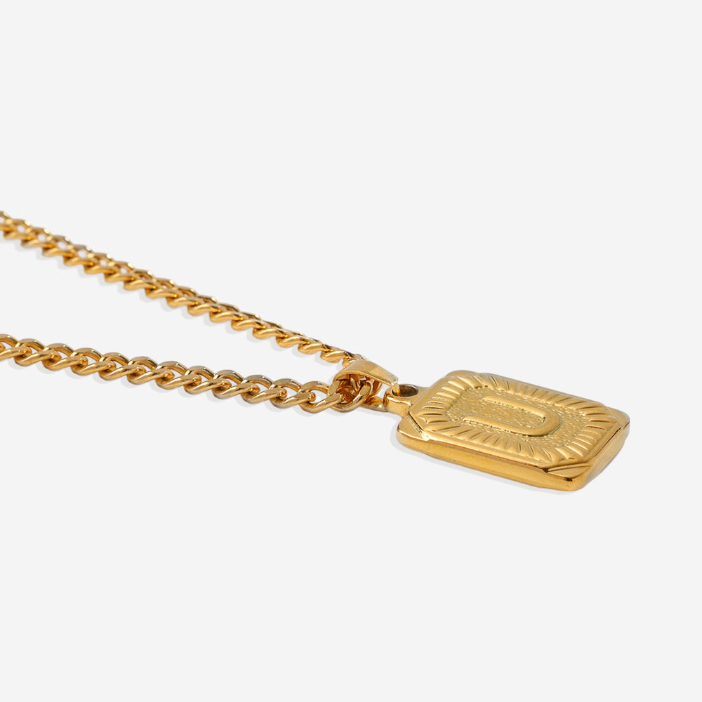 Initial Card Pendant Necklace with Curb Chain - Gold / Curb Chain / U