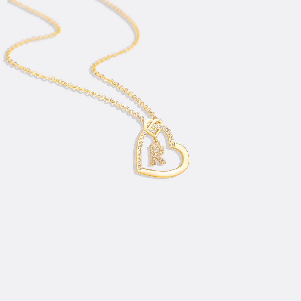 Interlocking Diamond Initial Pave Heart Necklace - A