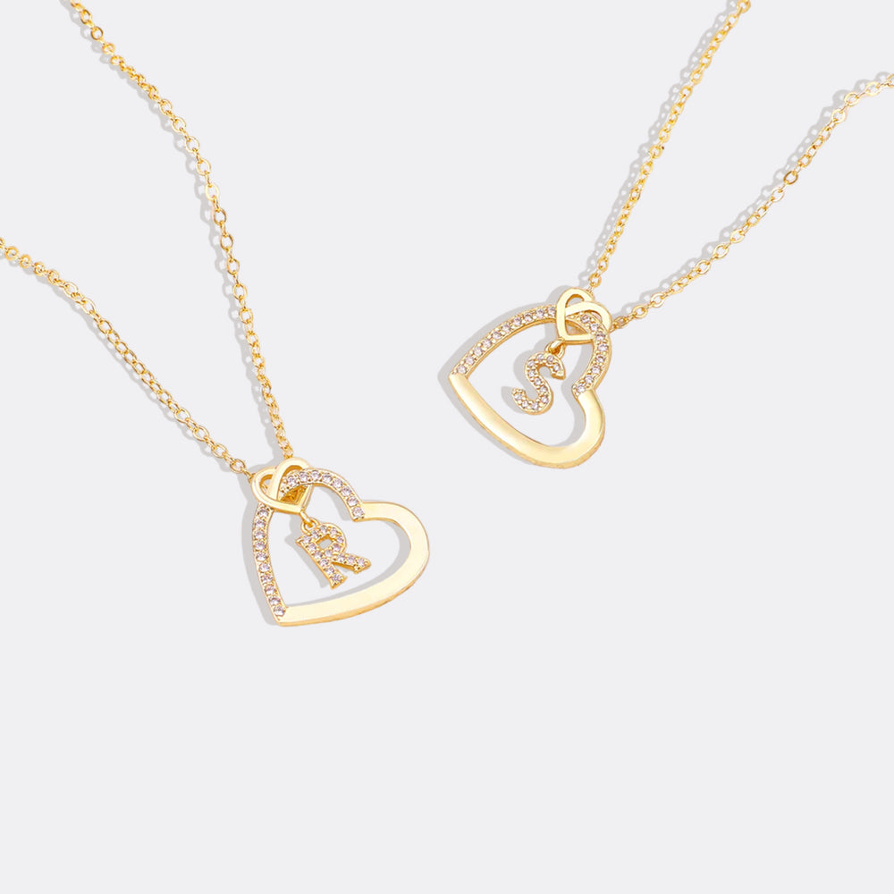 Interlocking Diamond Initial Pave Heart Necklace - A