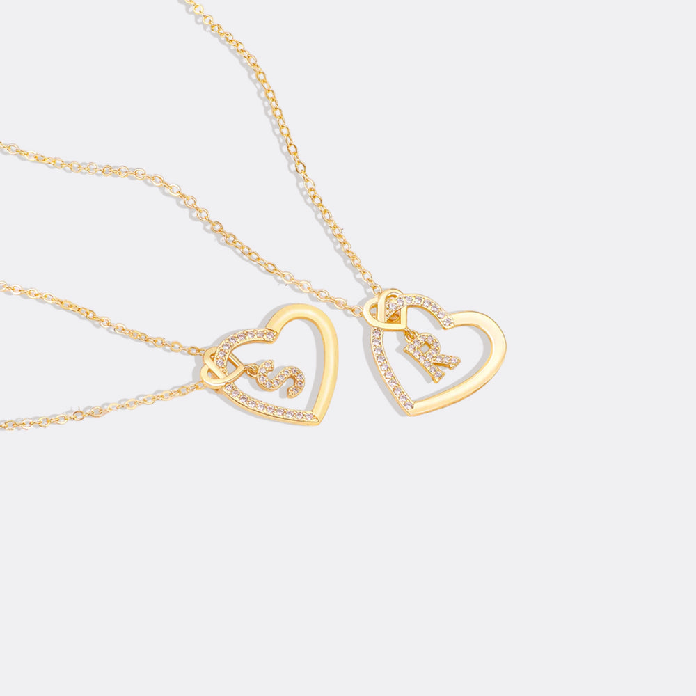 Interlocking Diamond Initial Pave Heart Necklace - A