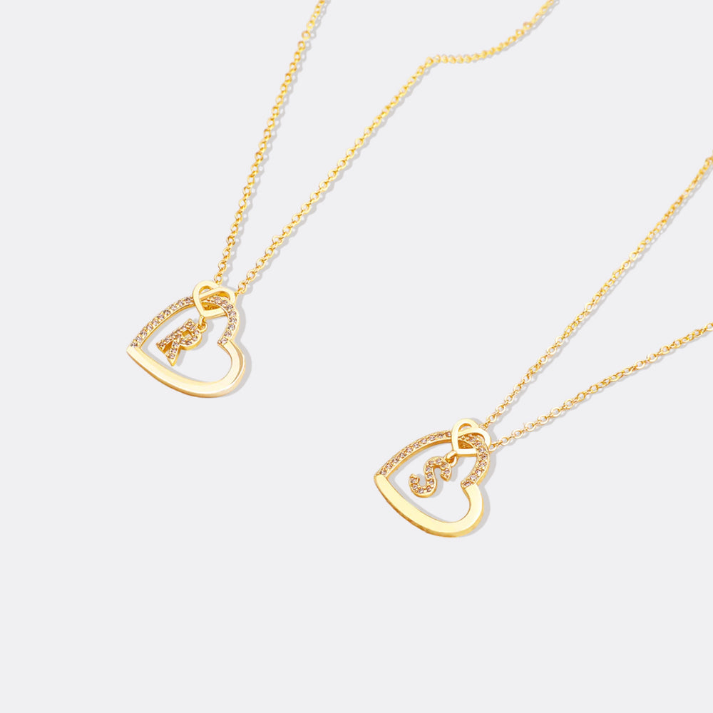 Interlocking Diamond Initial Pave Heart Necklace - A
