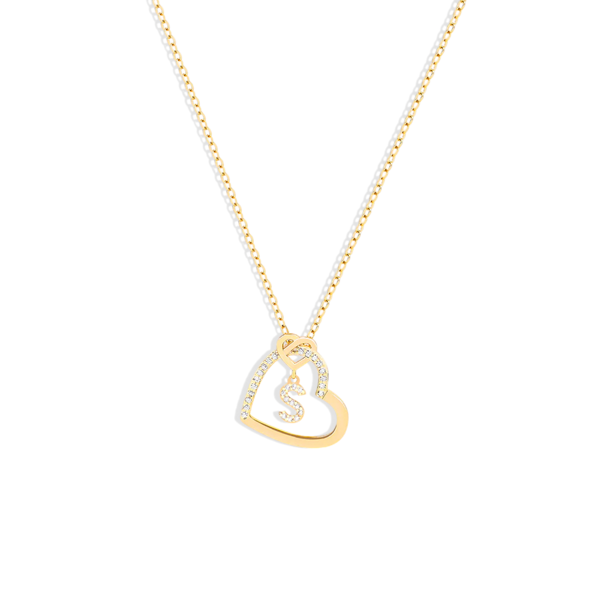 Interlocking Diamond Initial Pave Heart Necklace