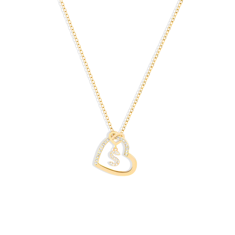 Interlocking Diamond Initial Pave Heart Necklace - A