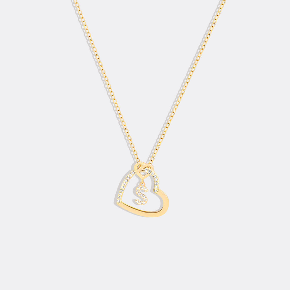 Interlocking Diamond Initial Pave Heart Necklace - A