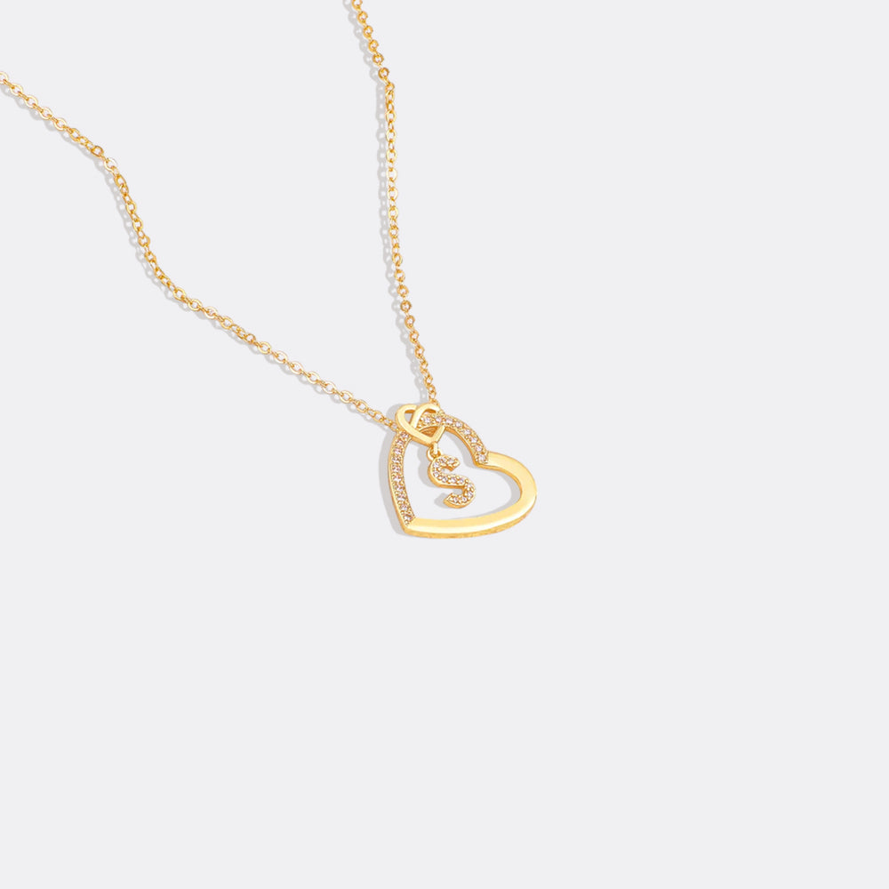 Interlocking Diamond Initial Pave Heart Necklace - A