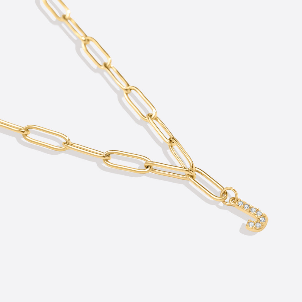 Paperclip Pave Initial Necklace - J