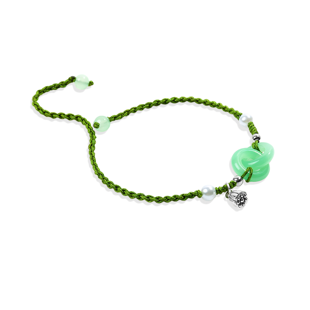 Jade Pearl & Lotus Prosperity String Bracelet - Default Title