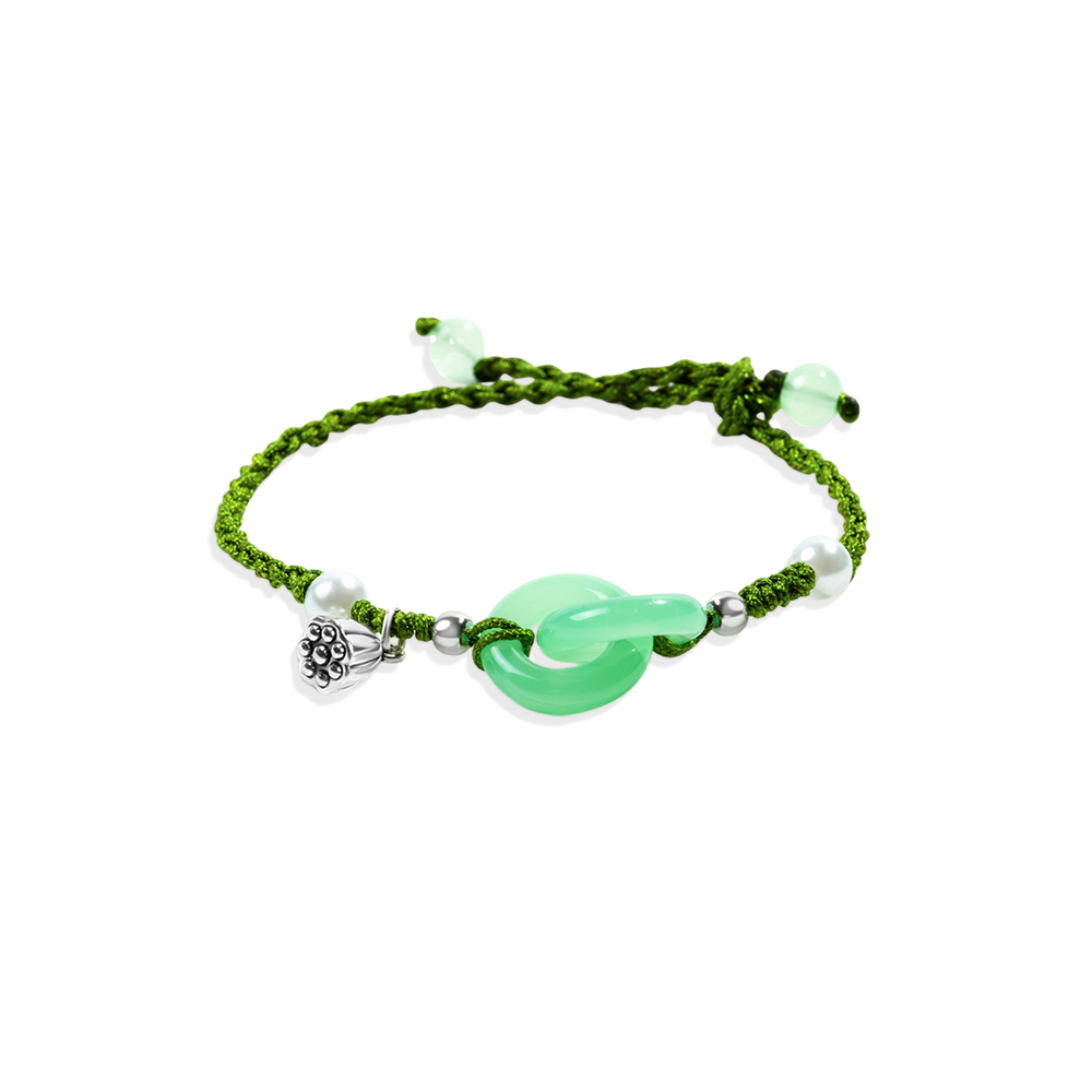 Jade Pearl & Lotus Prosperity String Bracelet - Default Title
