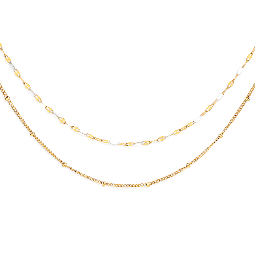 Layered Beaded Choker - Gold / White