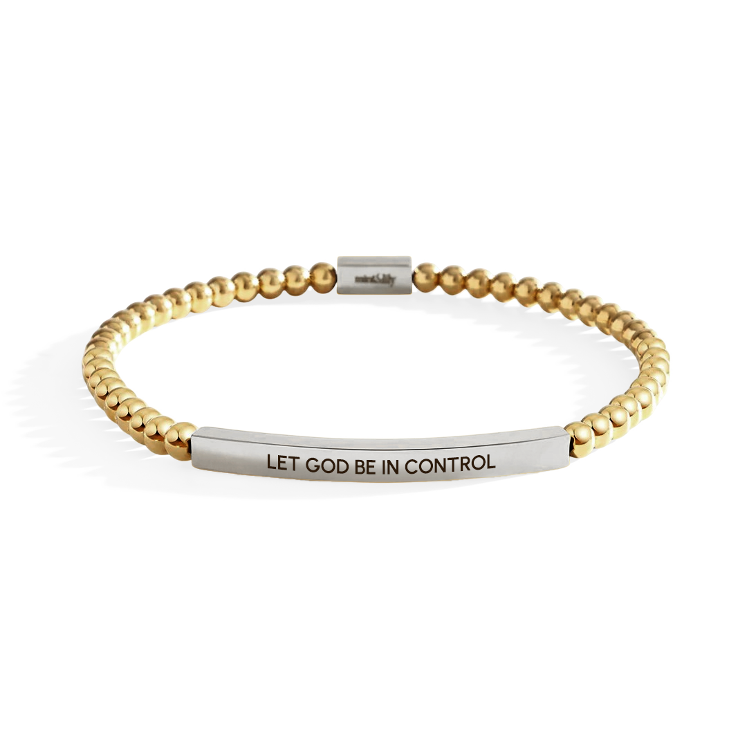 Let God Be In Control Silver Beaded Inspire Bracelet