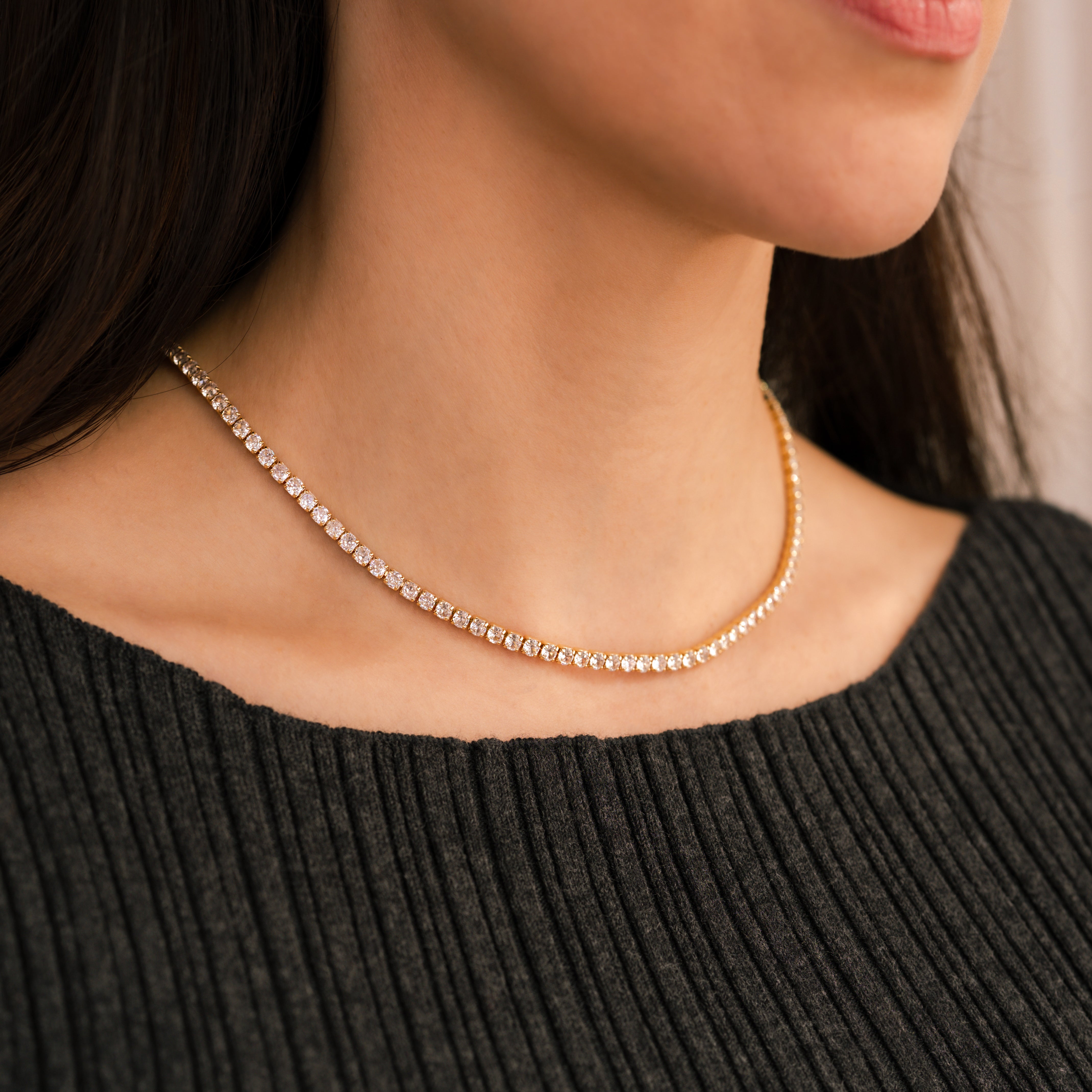 Luxury Tennis Necklace 【3mm / GOLD】 61cm 3mm Gold Plated Tennis Necklace - Elegant Jewelry Piece
