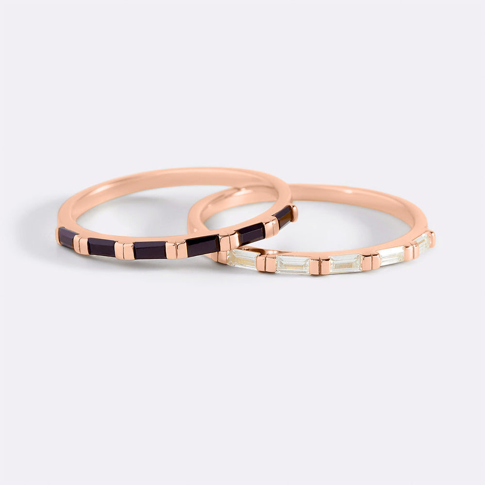 Baguette Diamond Ring - 18k Rose Gold over Sterling Silver / Black / 6