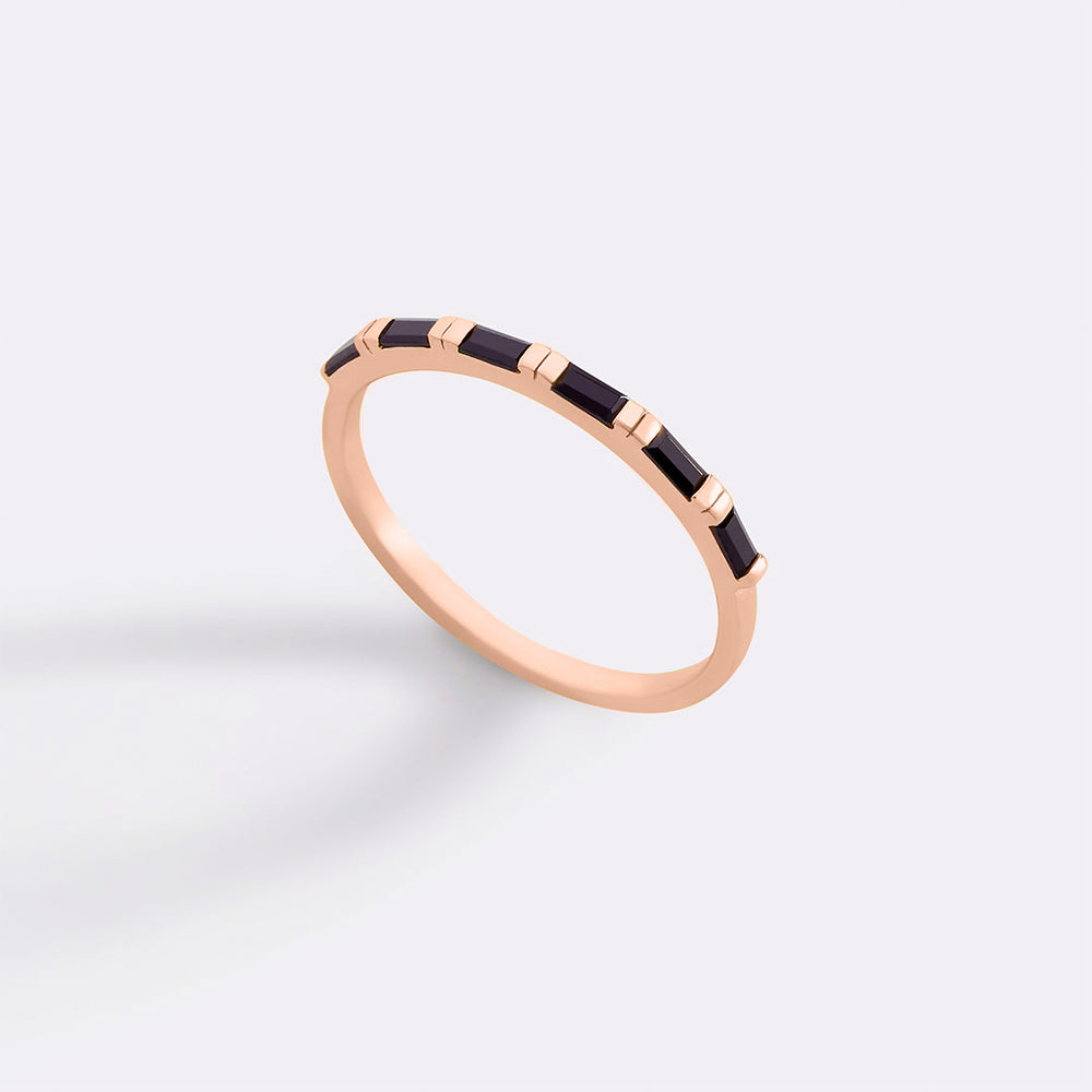 Baguette Diamond Ring - 18k Rose Gold over Sterling Silver / Black / 6
