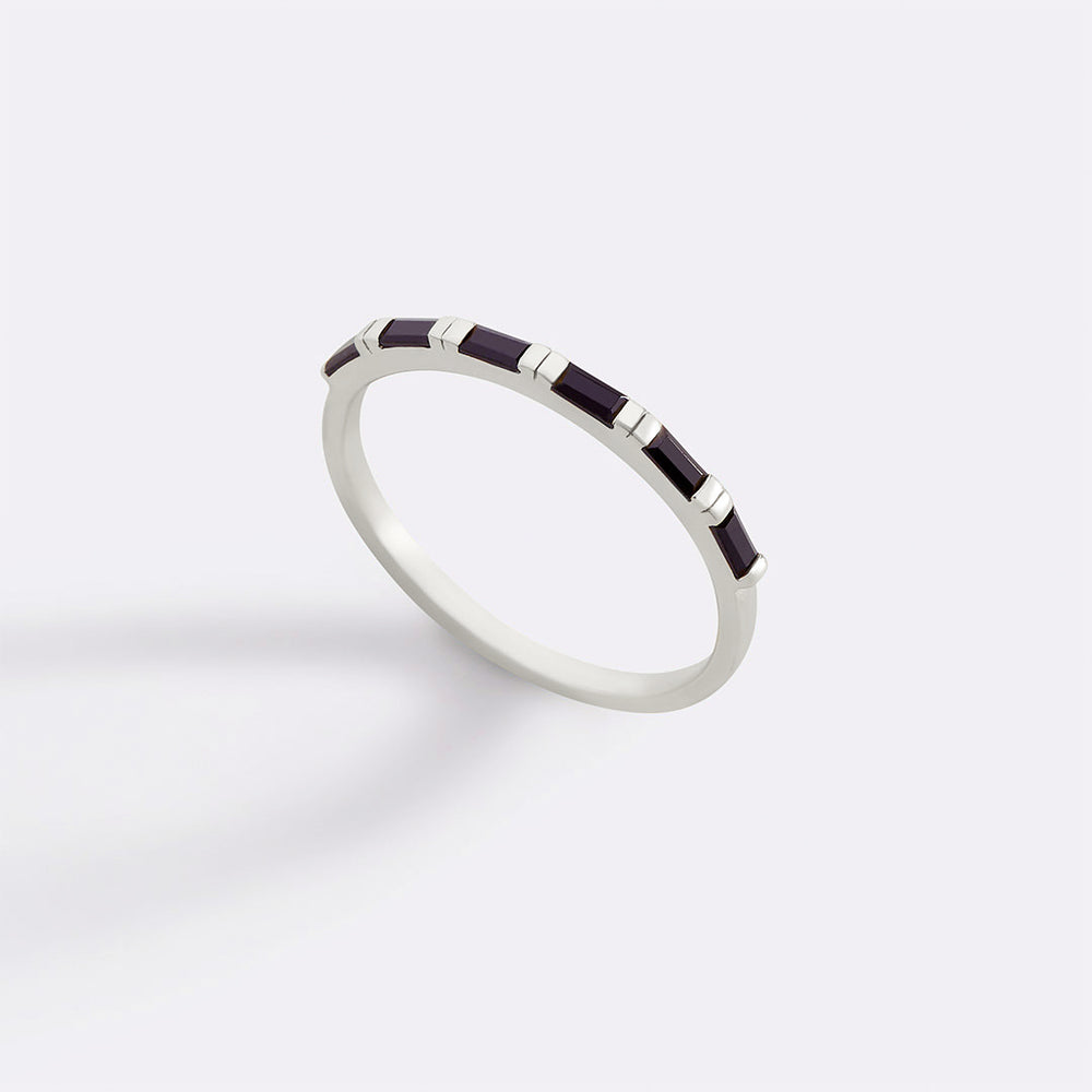 Baguette Diamond Ring - 925 Sterling Silver / Black / 9
