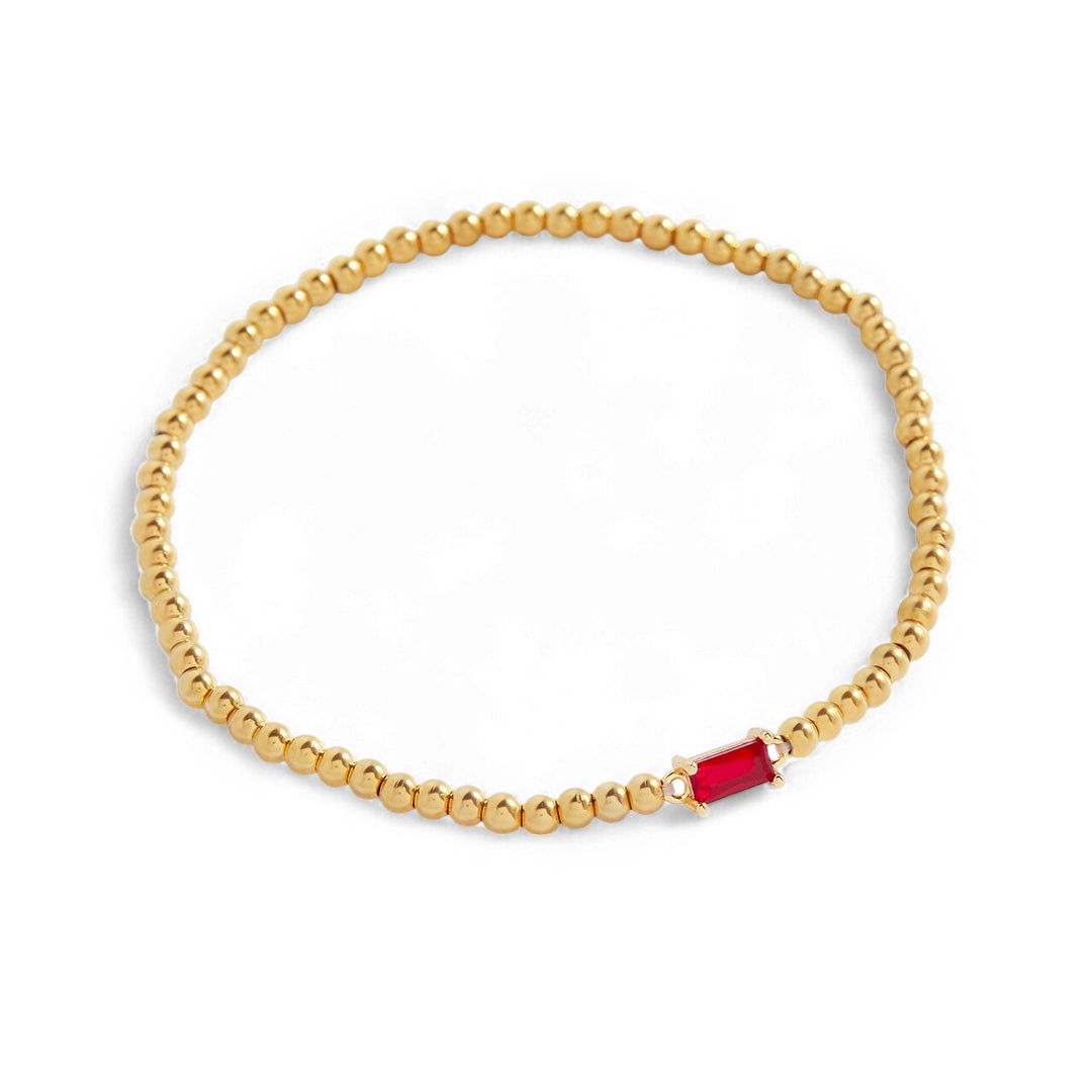 Beaded birthstone bracelet showing January garnet stone — Mint & Lily