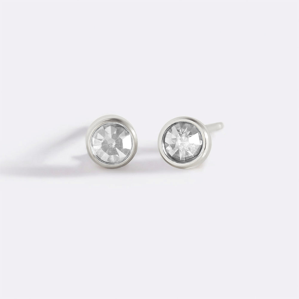 Birthstone Bezel Studs - Silver / April Diamond