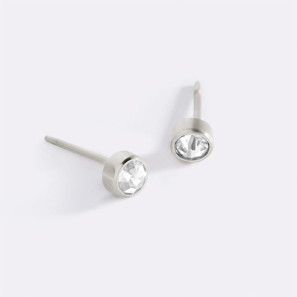 Birthstone Bezel Studs - Silver / April Diamond