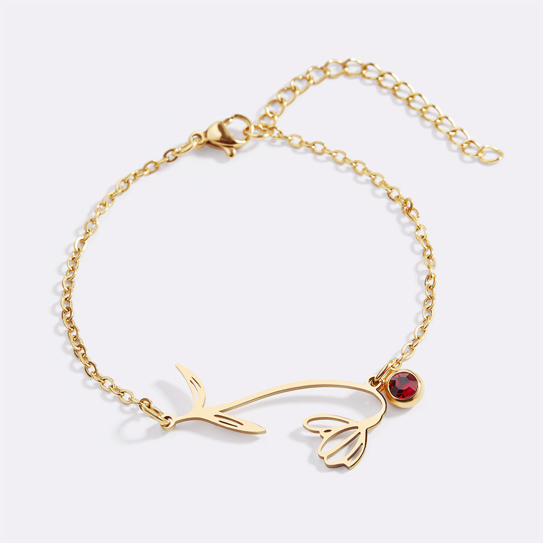lily flower bracelet Dainty Birth Flower Bracelet with Birthstone Charm