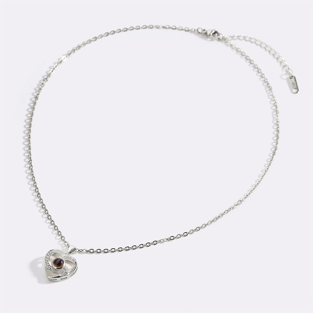 Center of My Heart Pave Photo Necklace - 925 Sterling Silver