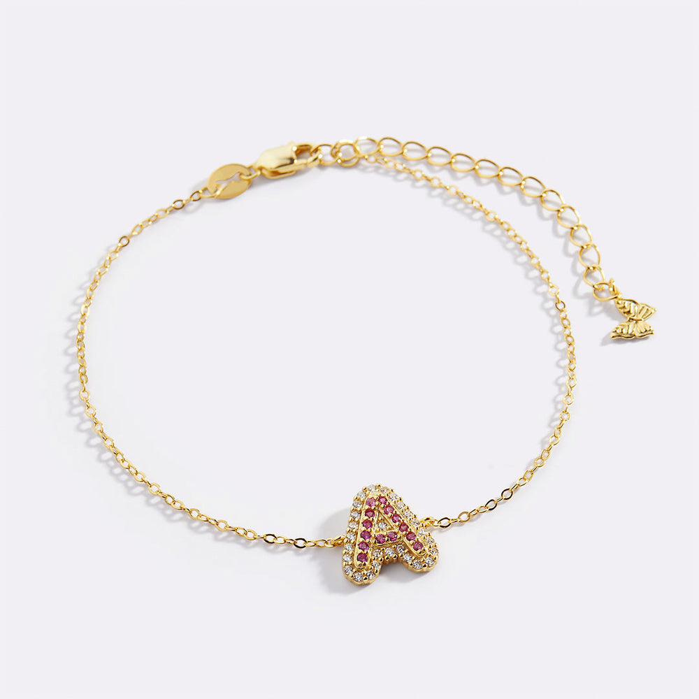 Pink Pave Initial Bracelet - A