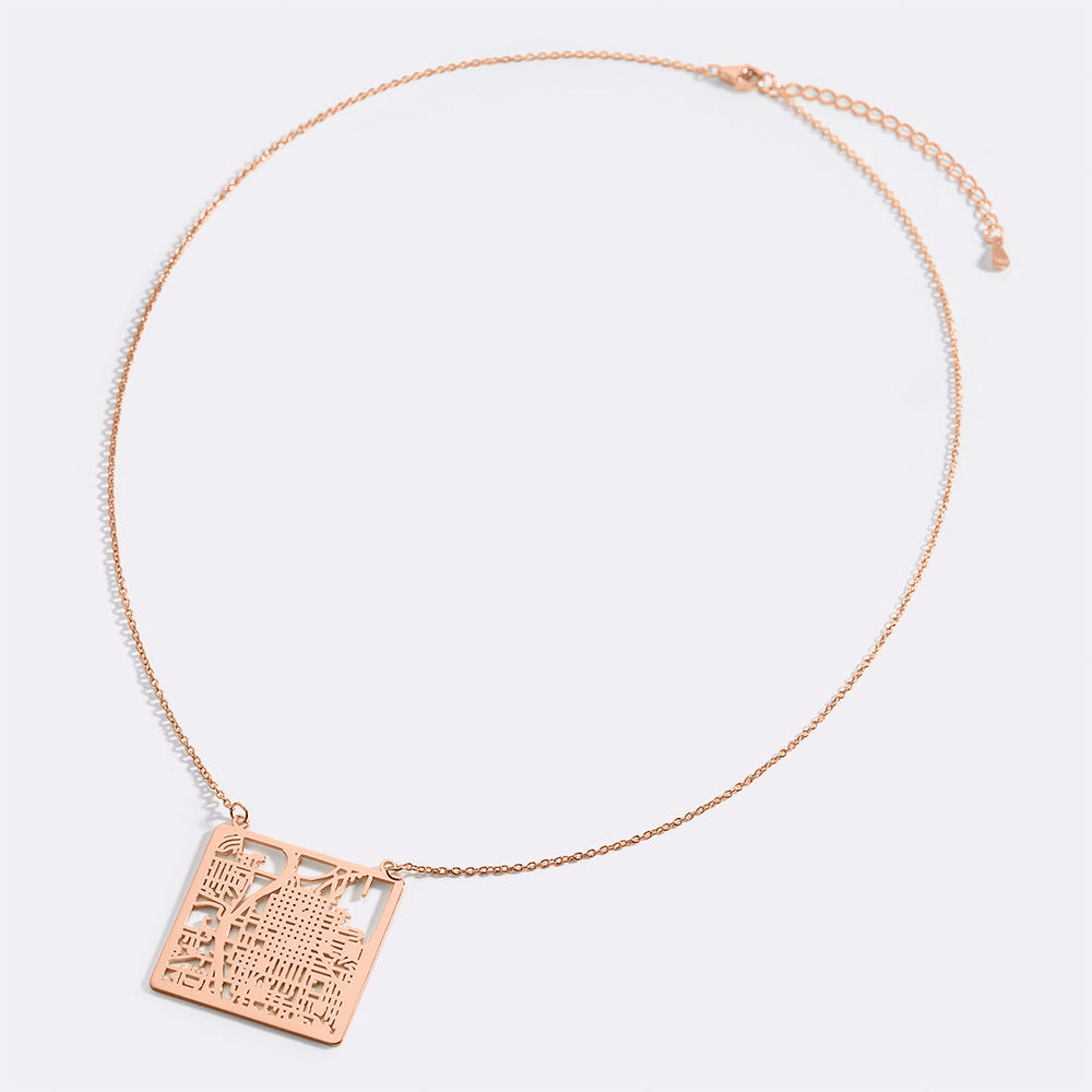 Custom Map Pendant Necklace - 18k Rose Gold over Sterling Silver / Square