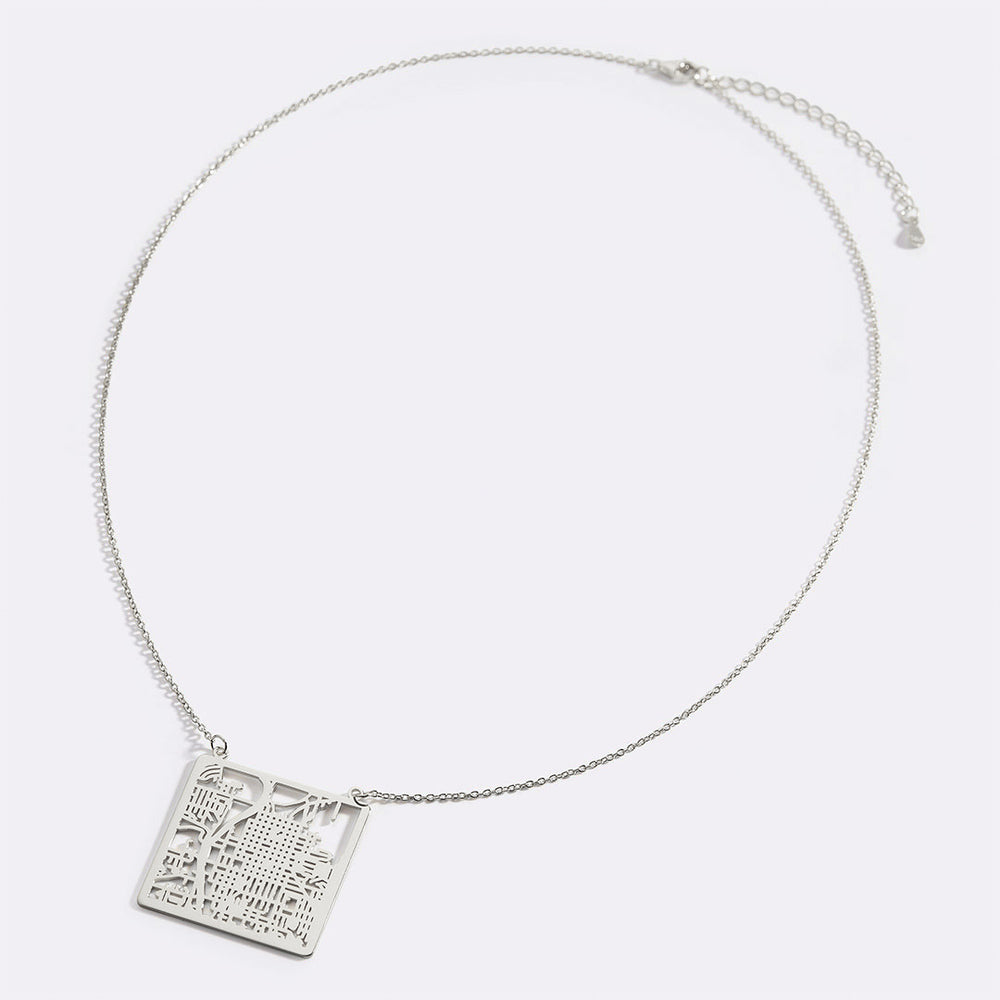 Custom Map Pendant Necklace - Silver / Square