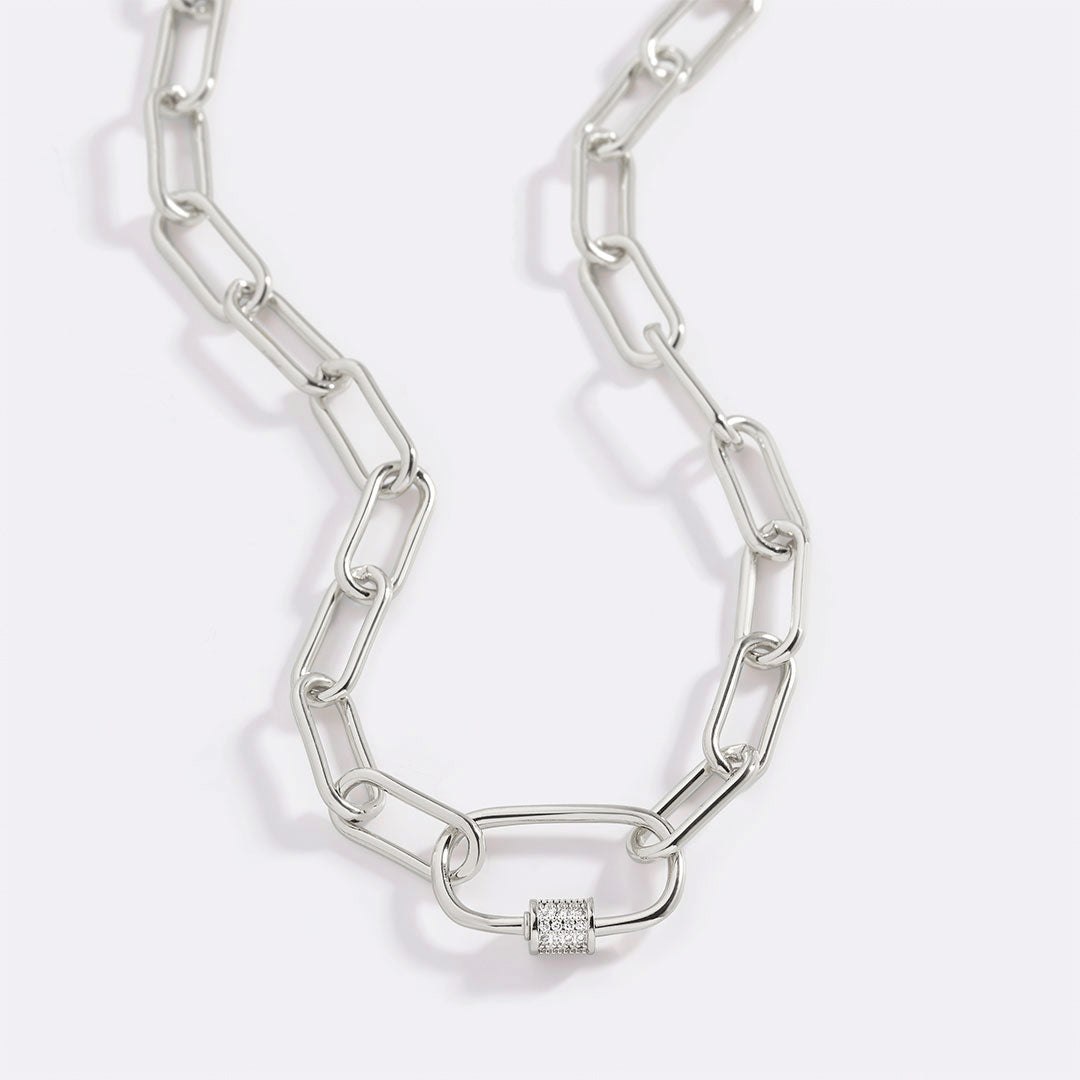 Link Chain Necklace with Pave Carabiner Clasp – Mint & Lily