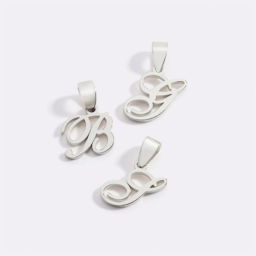 Romantic Initial Charm Pendant - 925 Sterling Silver / A
