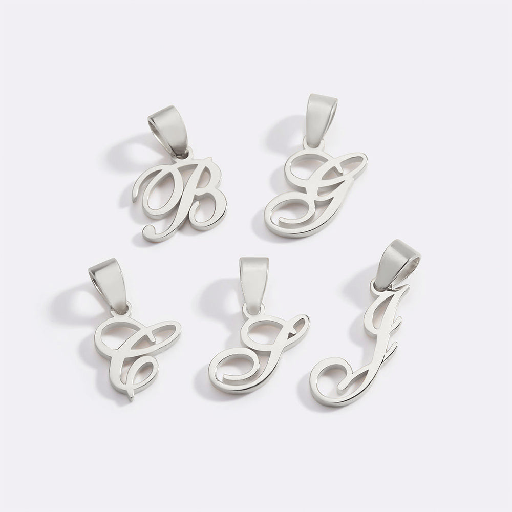 Romantic Initial Charm Pendant - 925 Sterling Silver / A