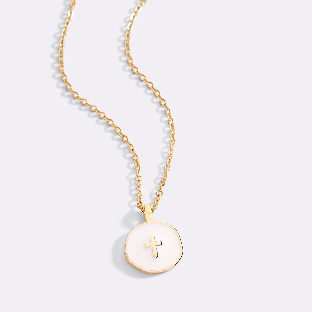 Minimalist Enamel Cross Pendant – Mint & Lily