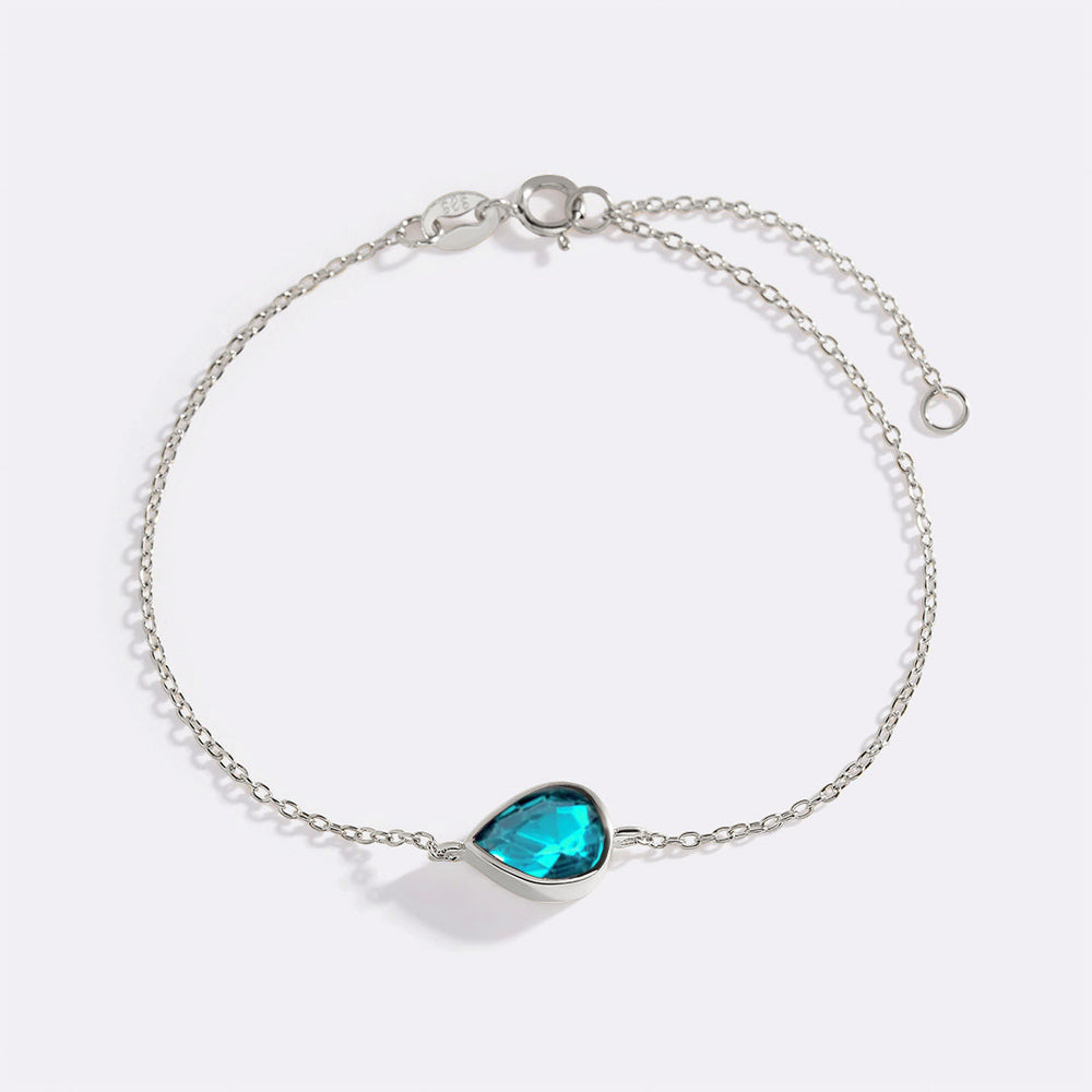 Teardrop Birthstone Bracelet - March Aquamarine