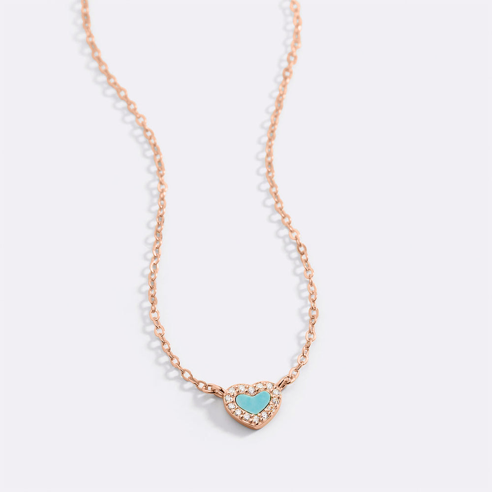 Tiny Turquoise Heart Choker - 18k Rose Gold over Sterling Silver / 14" + 2"