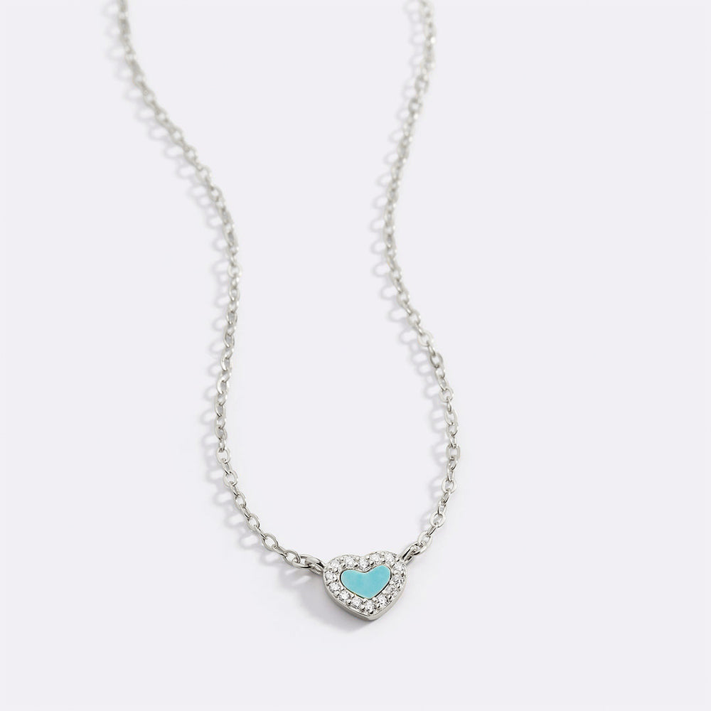 Tiny Turquoise Heart Choker - 925 Sterling Silver / 14" + 2"