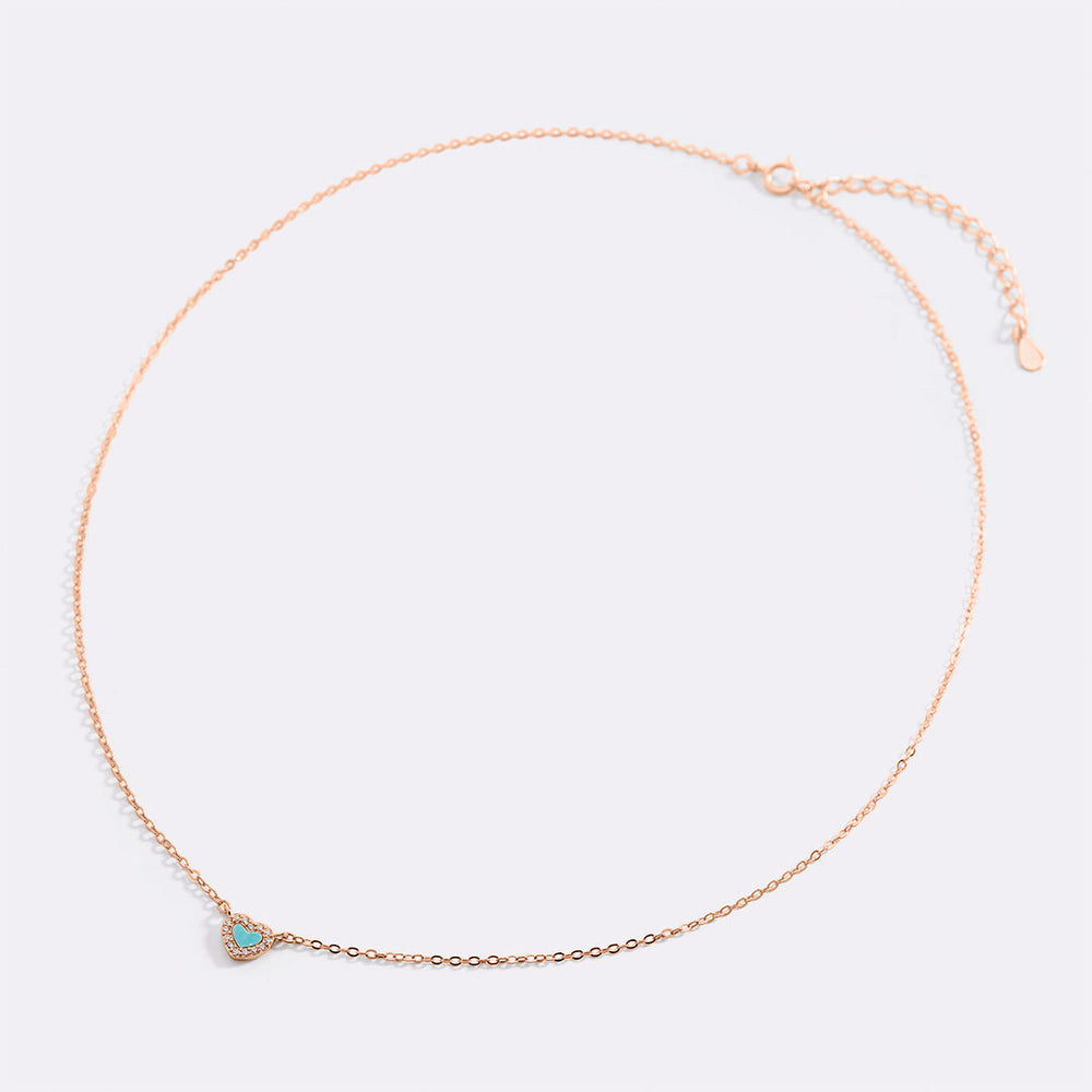 Tiny Turquoise Heart Choker - 18k Rose Gold over Sterling Silver / 14" + 2"