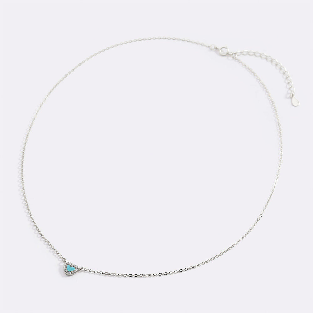 Tiny Turquoise Heart Choker - 925 Sterling Silver / 14" + 2"