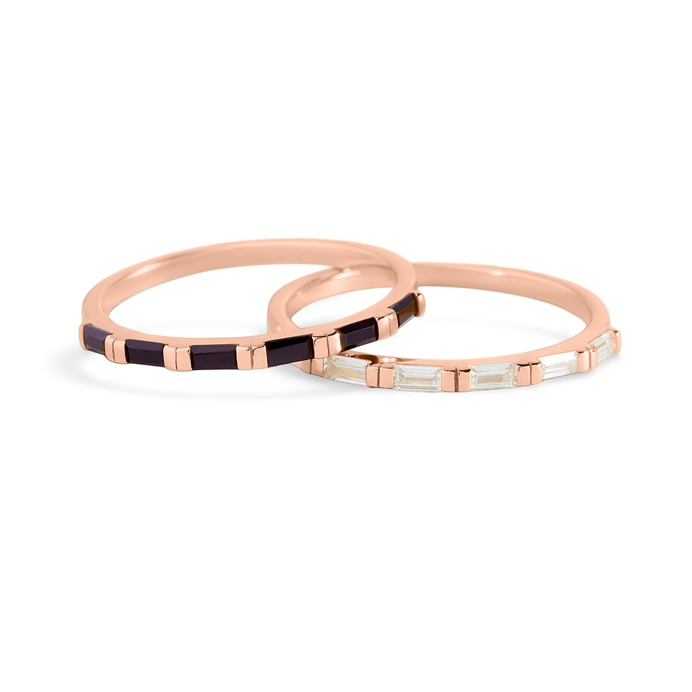 Baguette Diamond Ring - 18k Rose Gold over Sterling Silver / Black / 6