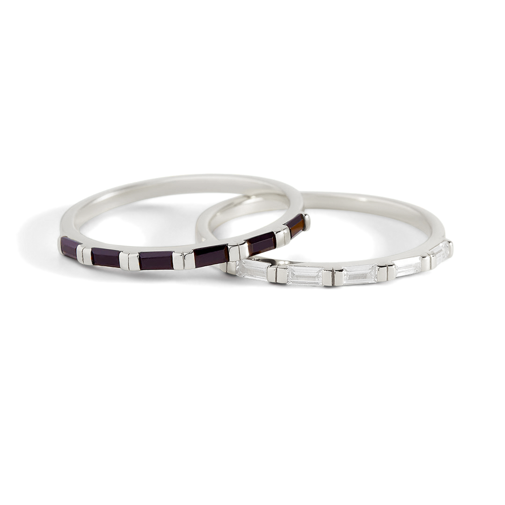 Baguette Diamond Ring - 925 Sterling Silver / Black / 8