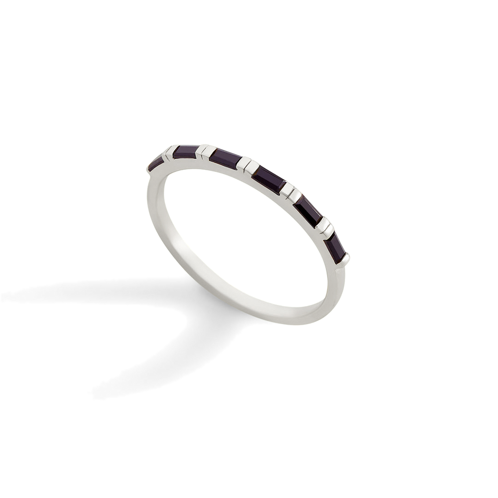 Baguette Diamond Ring - 925 Sterling Silver / Black / 8