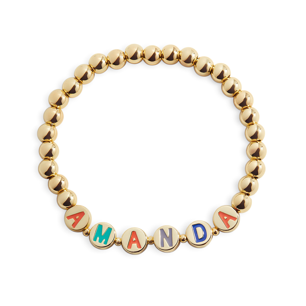 Custom Rainbow Letter Gold Disc Beaded Bracelet - Small - 6.5"
