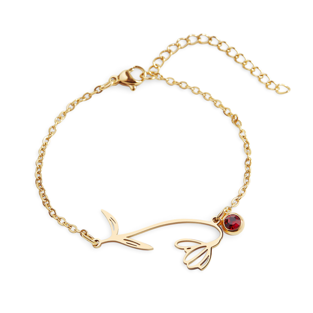 Dainty Birth Flower Bracelet with Birthstone Charm - January Snowdrop