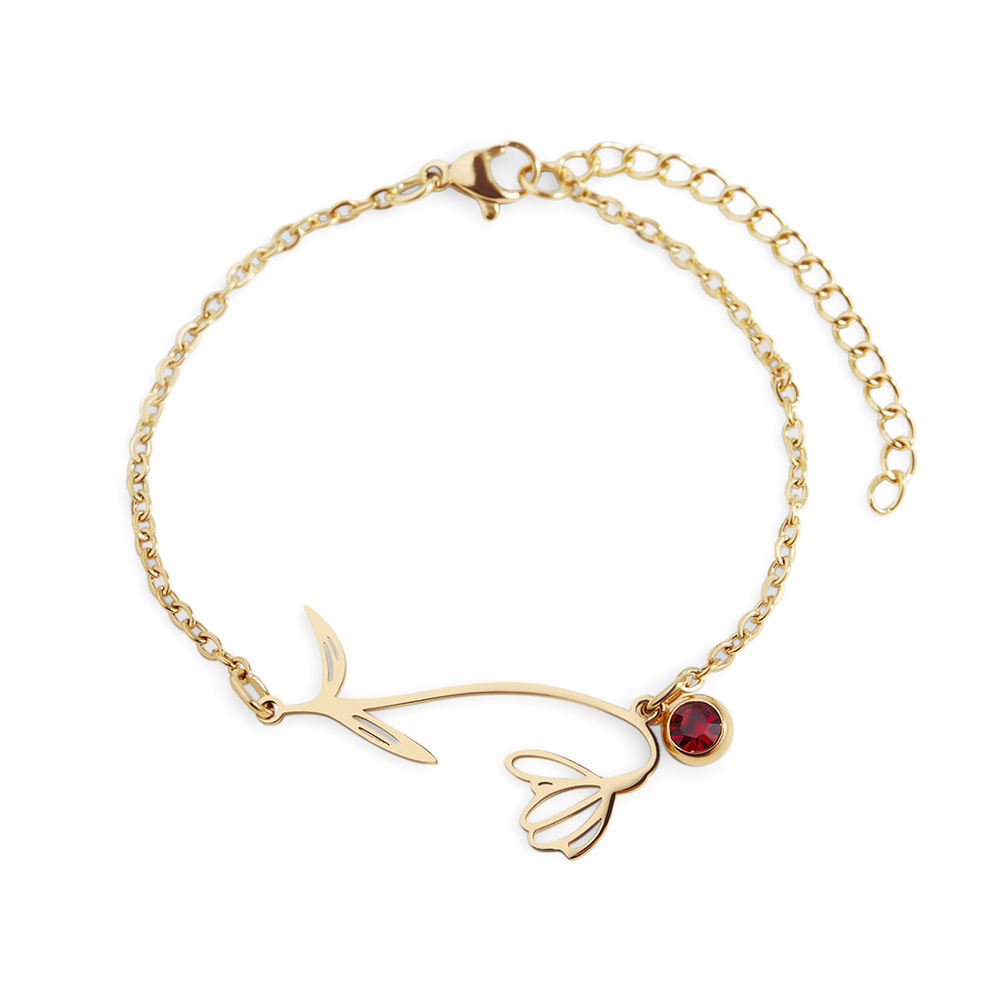 Dainty Birth Flower Bracelet with Birthstone Charm - January Snowdrop