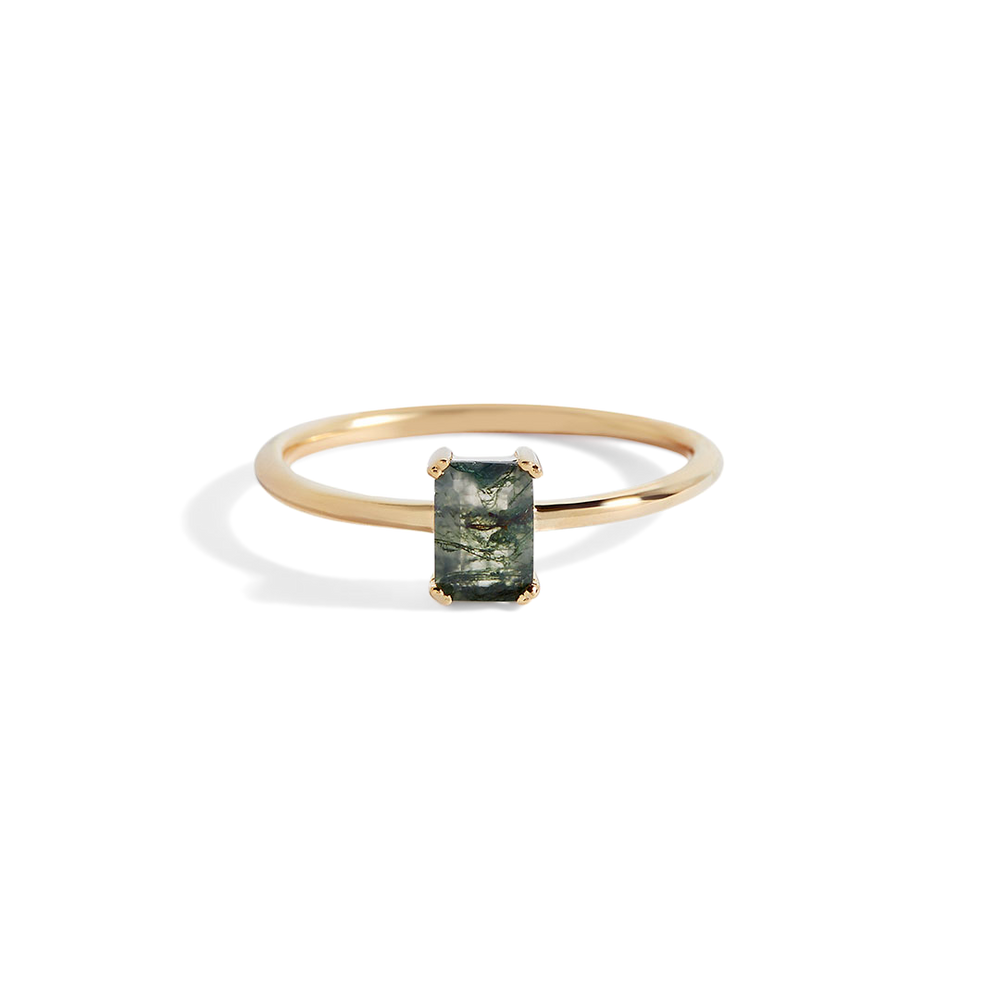 Dainty Moss Agate Ring - 5