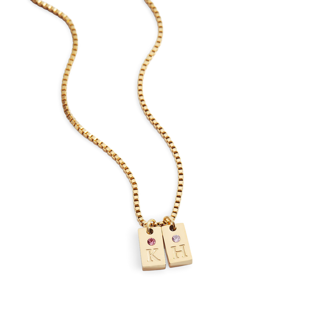 Dainty Pave Tag Initial Necklace - Gold / 1