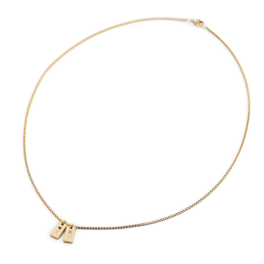 Dainty Pave Tag Initial Necklace - Gold / 1