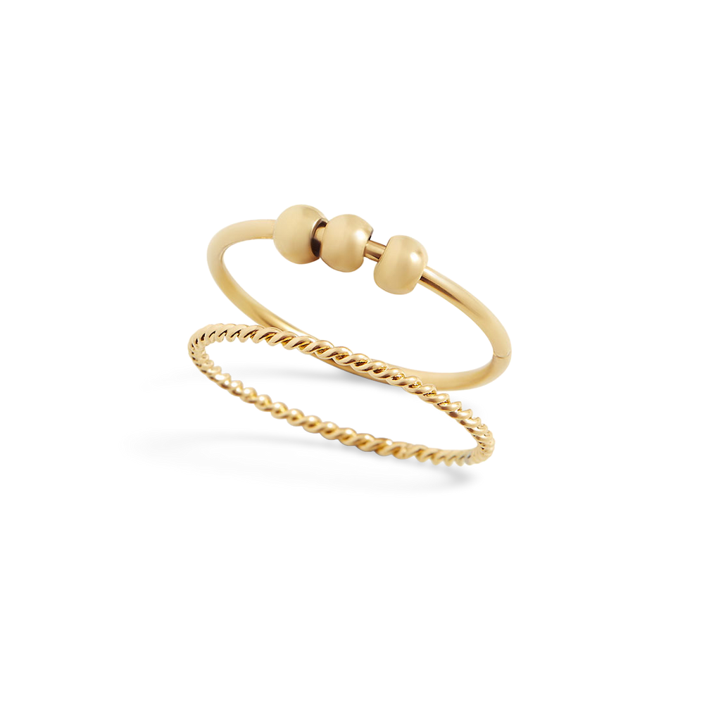 Dainty Stackable Beaded Fidget Ring Set - Gold / 4